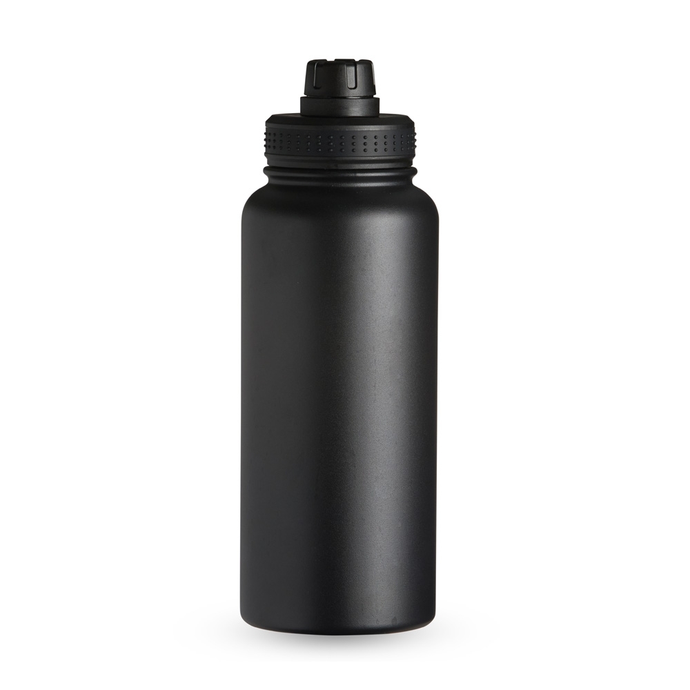 Garrafa térmica inox 1 litro na cor Preto, personalizada com a logo da empresa