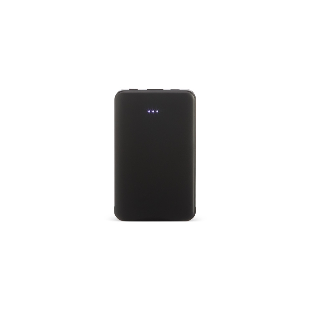 Power bank plástico 5.000 mAh na cor Preto, personalizado com a logo da empresa