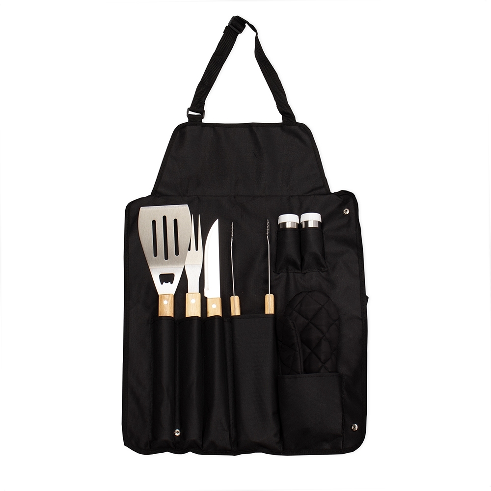 Kit churrasco 8 peças na cor Preto, personalizado com a logo da empresa