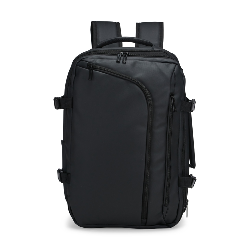 Mochila expansível PU 28 litros impermeável na cor Preto, personalizada com a logo da empresa