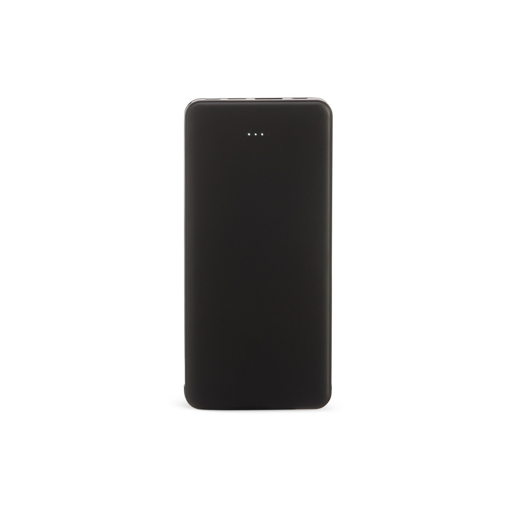 Power bank 10.000 mAh de plástico com indicador LED na cor Preto, personalizado com a logo da empresa