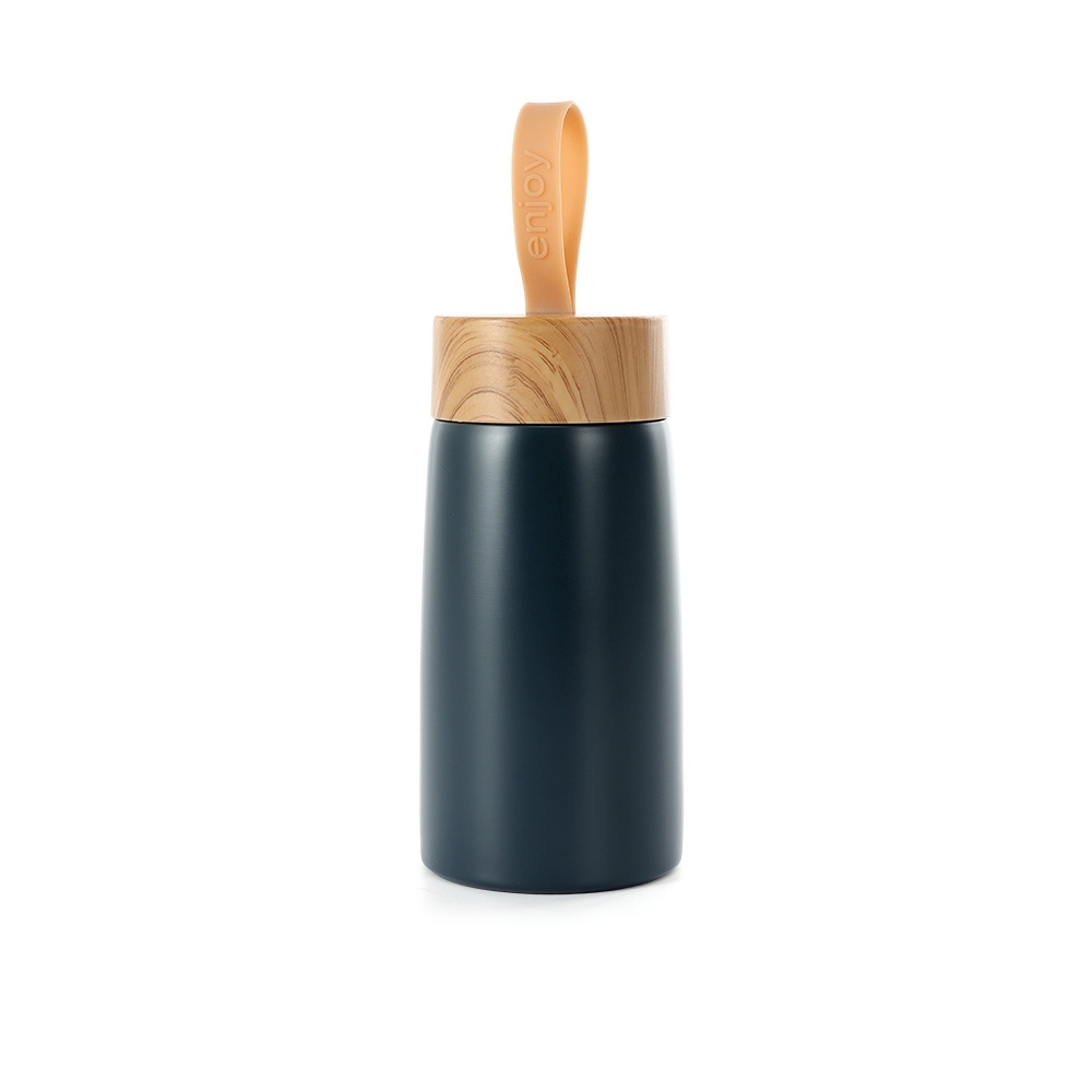 Garrafa inox parede dupla 250 ml com alça personalizada com a logo da empresa, na cor cinza / bege