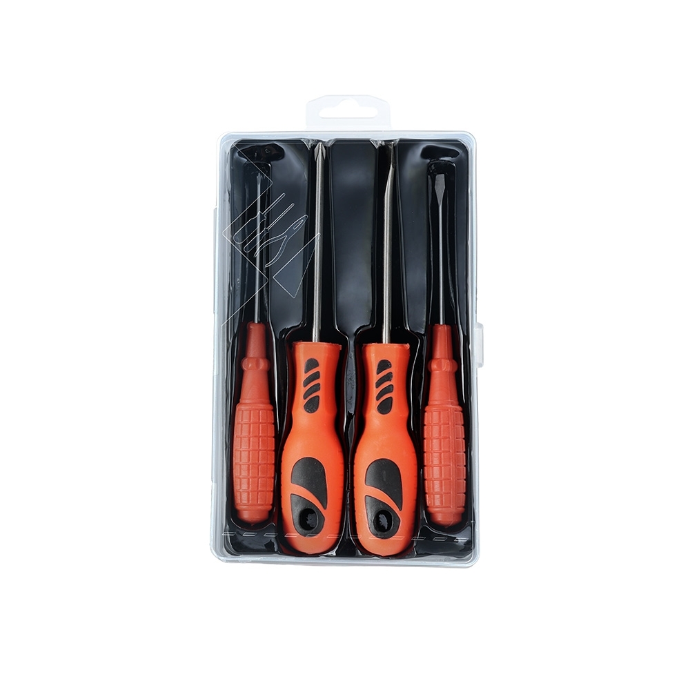 Kit ferramentas 4 peças na cor Laranja / Transparente, personalizado com a logo da empresa