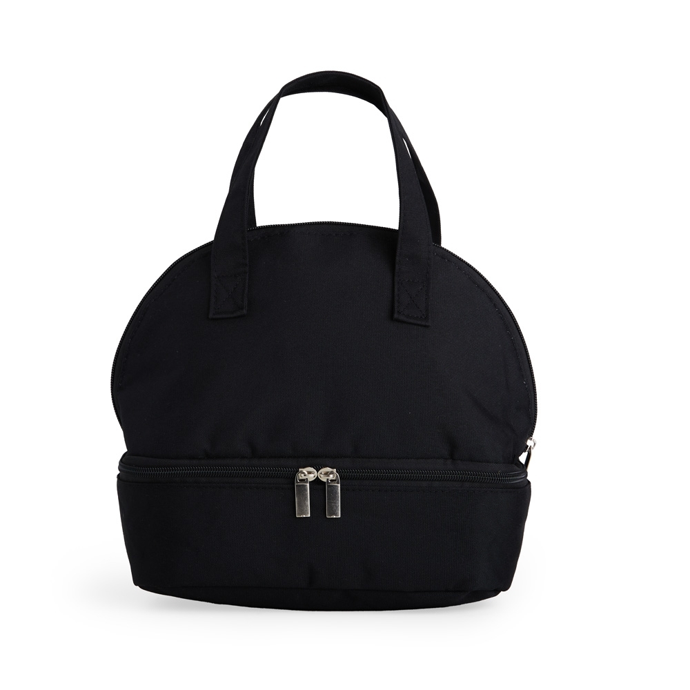Bolsa térmica dupla 9 litros de tecido oxford com 2 compartimentos na cor Preto, personalizada com a logo da empresa