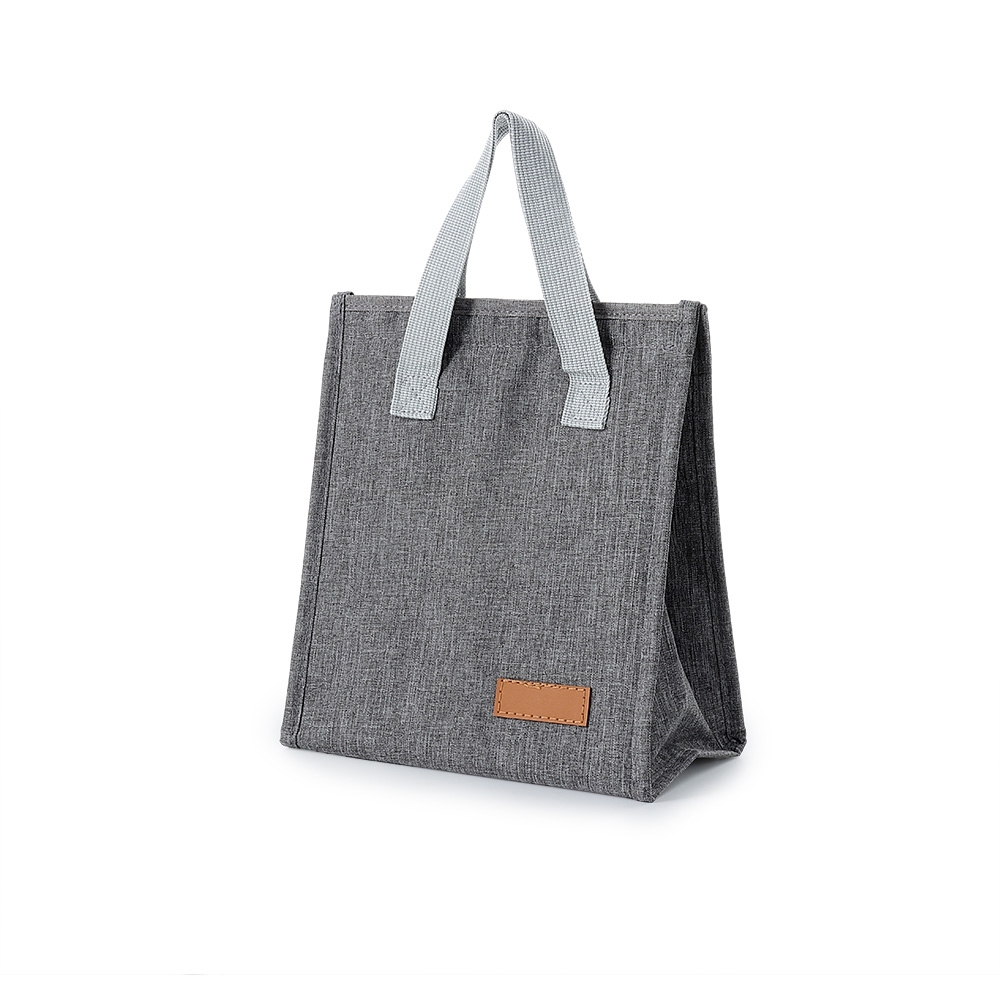 Bolsa térmica 6 litros de tecido oxford impermeável personalizada com a logo da empresa, na cor cinza