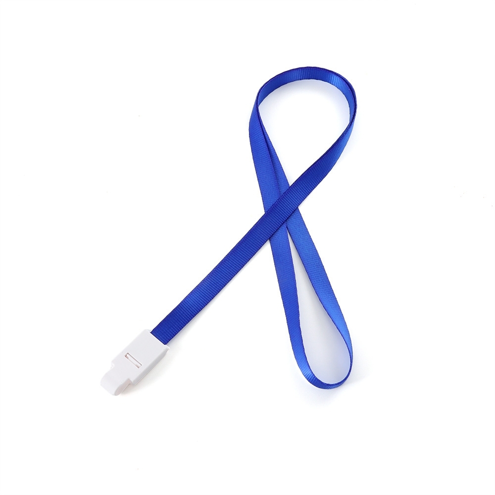 Cordão para crachá poliéster personalizado com a logo da empresa, na cor azul