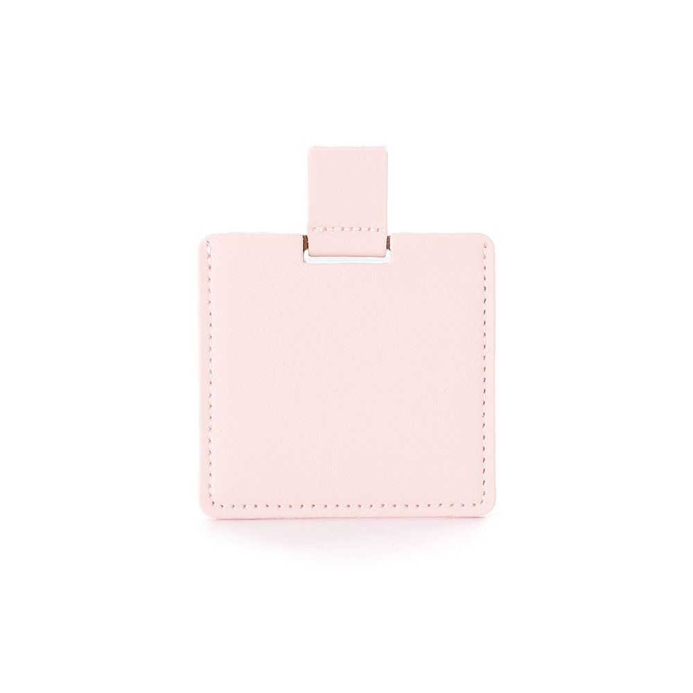 Espelho de aço inox personalizado com a logo da empresa, na cor rosa