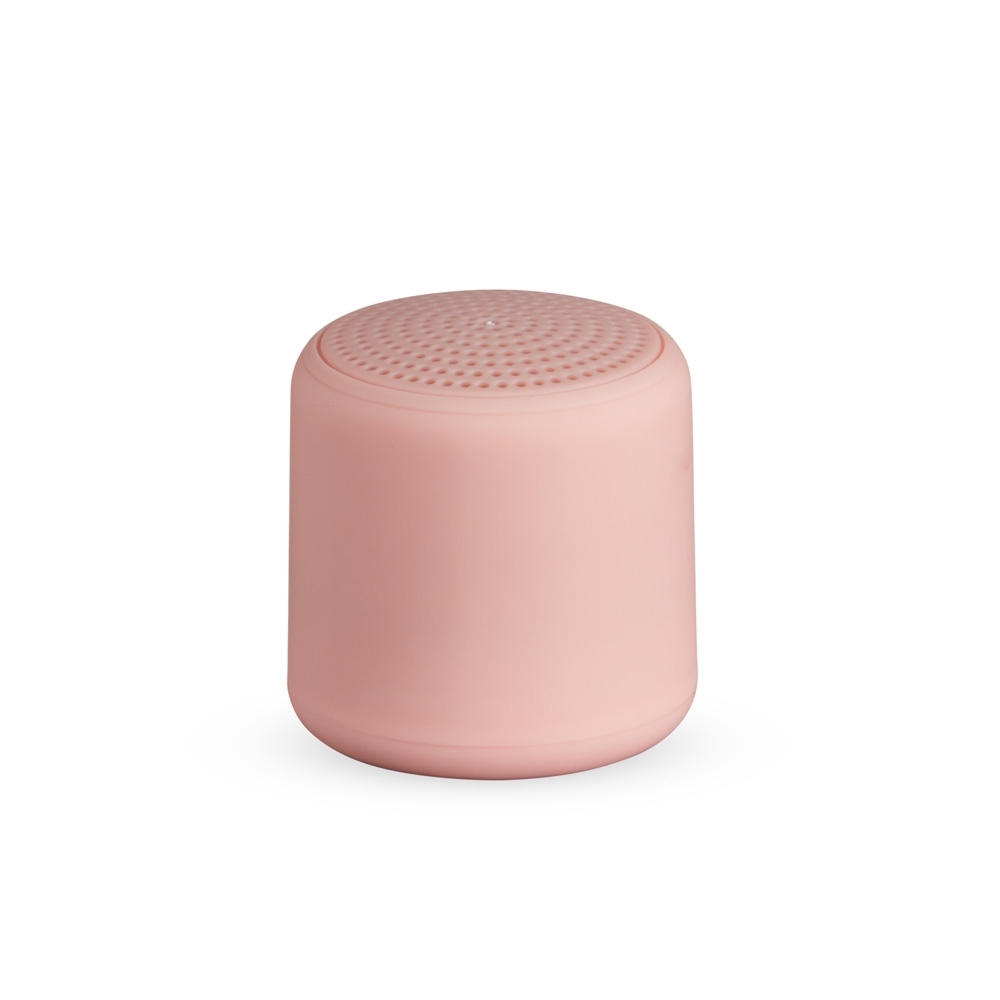 Caixa de som Bluetooth TWS personalizada com a logo da empresa, na cor rosa
