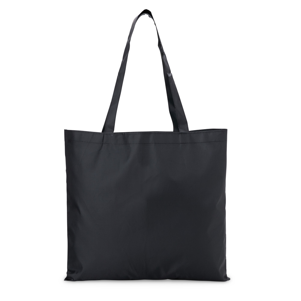 Sacola de poliéster na cor Preto, personalizada com a logo da empresa