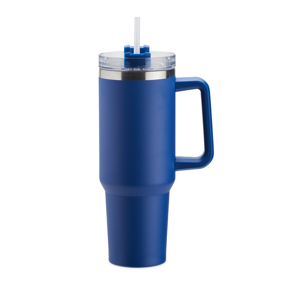 Caneca térmica 1,2 litro de inox com canudo e pegador plástico personalizada com a logo da empresa