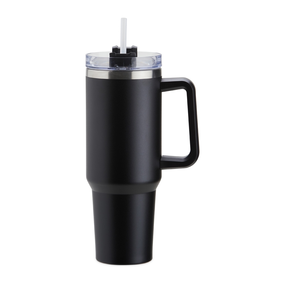 Caneca térmica 1,2 litro de inox com canudo e pegador plástico