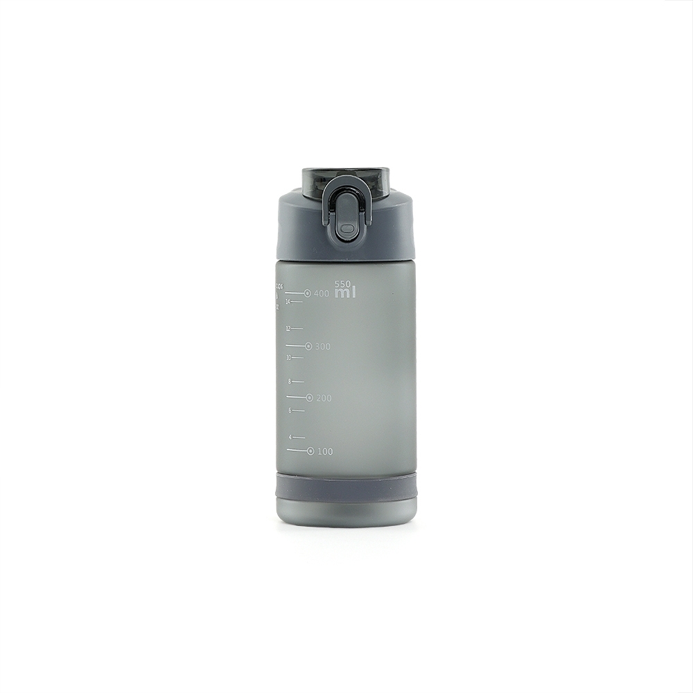 Garrafa plástica 550 ml com canudo e tampa de botão na cor Fumê, personalizada com a logo da empresa