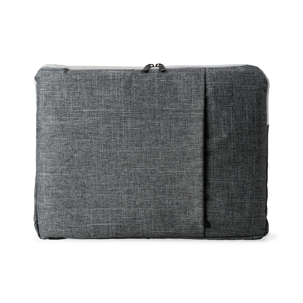 Pasta de poliéster para tablet e notebook 15,6 com 2 compartimentos personalizada com a logo da empresa, na cor cinza claro