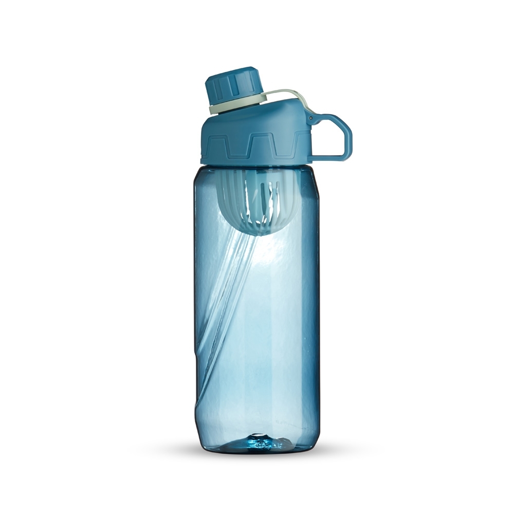Squeeze plástico 800 ml com infusor e alça personalizado com a logo da empresa, na cor azul