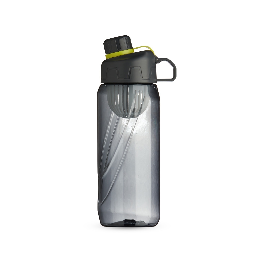 Squeeze plástico 800 ml com infusor e alça na cor Preto, personalizado com a logo da empresa