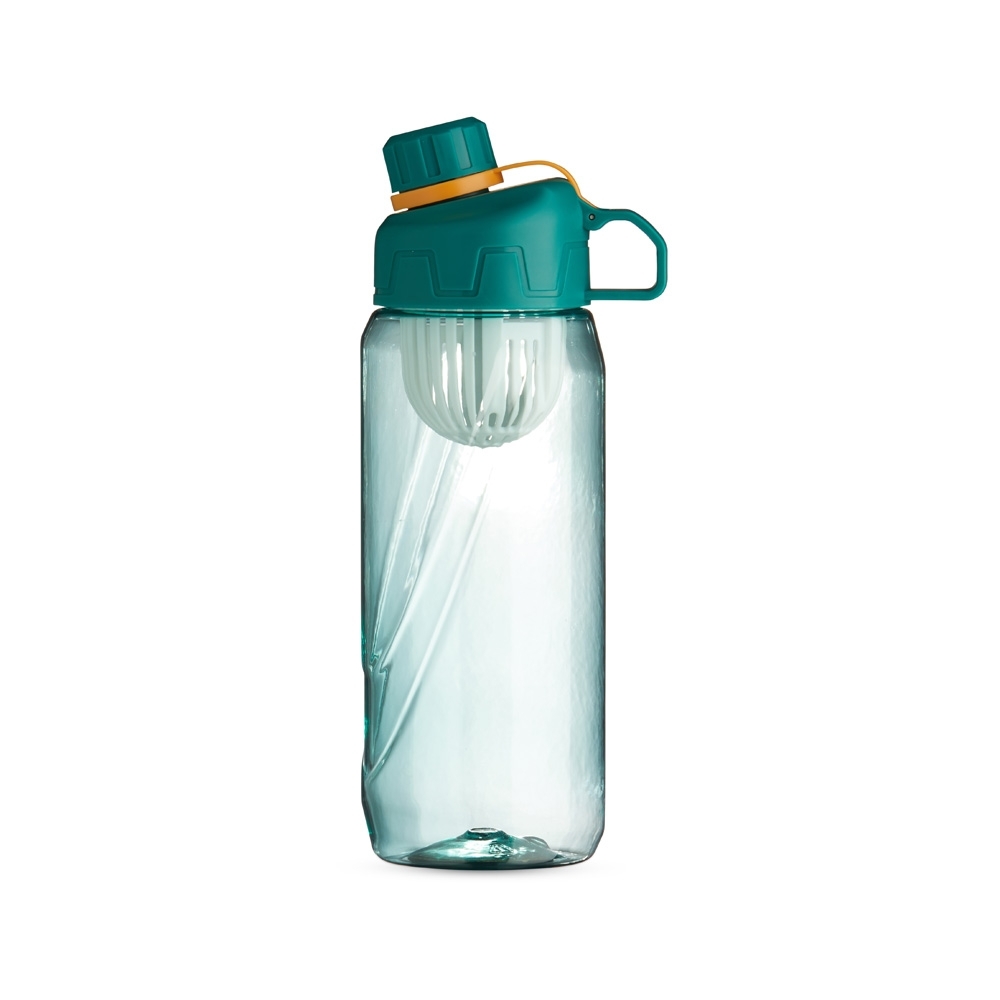 Squeeze plástico 800 ml com infusor e alça personalizado com a logo da empresa, na cor verde