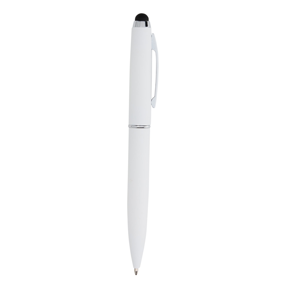 Caneta de metal touch giratória na cor Branco, personalizada com a logo da empresa