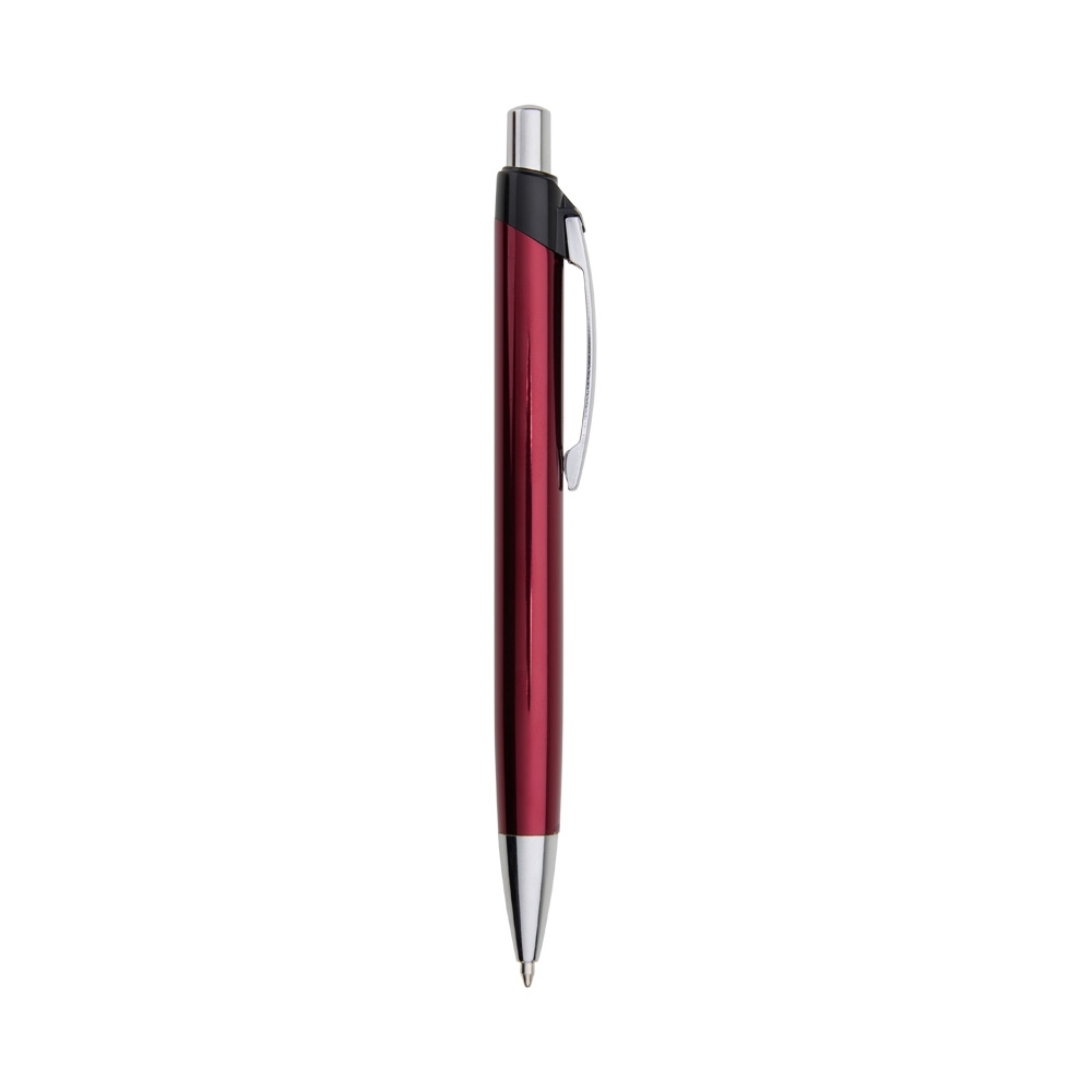 Caneta de metal brilhante com topo em contraste e clipe curvo personalizada com a logo da empresa, na cor vermelho