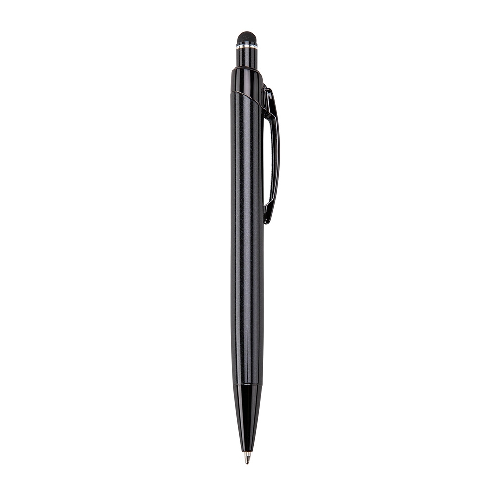 Caneta de metal touch com acabamento espelhado na cor Preto, personalizada com a logo da empresa