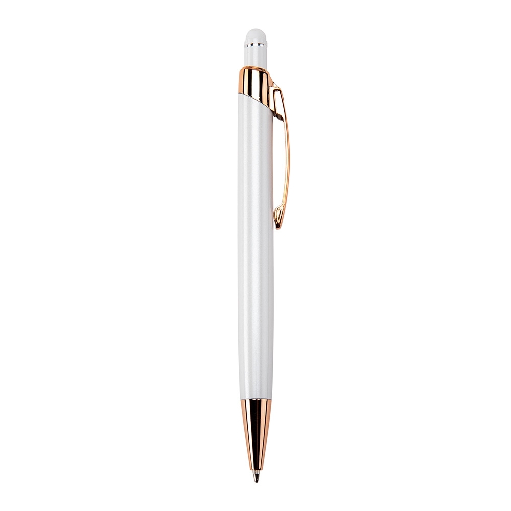 Caneta de metal touch com acabamento acobreado na cor Branco / Cobre, personalizada com a logo da empresa