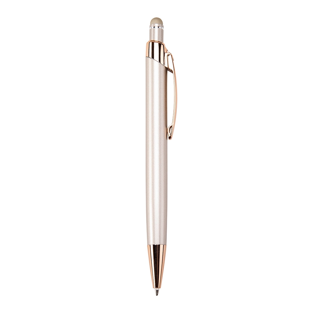 Caneta de metal touch com acabamento acobreado personalizada com a logo da empresa, na cor champanhe / cobre
