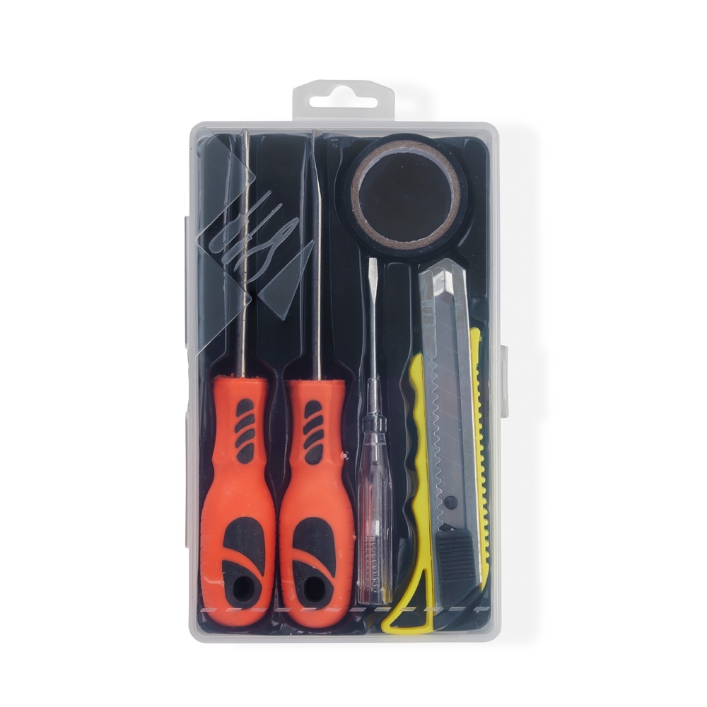 Kit ferramentas 5 peças na cor Laranja / Transparente, personalizado com a logo da empresa