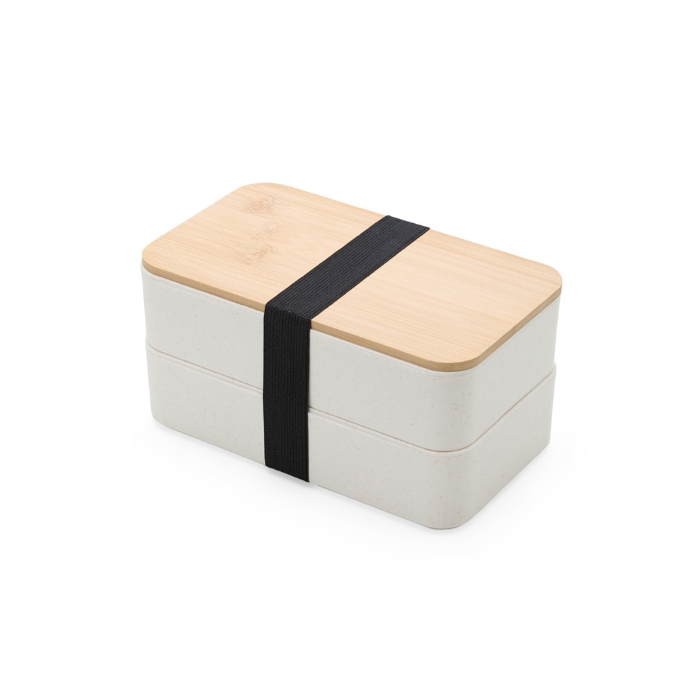 Marmita dupla fibra bambu 600 ml na cor Bege / Bambu, personalizada com a logo da empresa