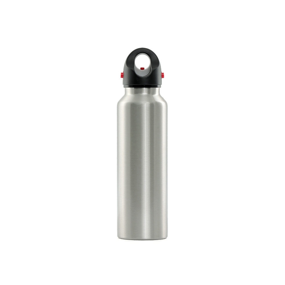Garrafa térmica inox 620 ml personalizada com a logo da empresa, na cor inox / preto
