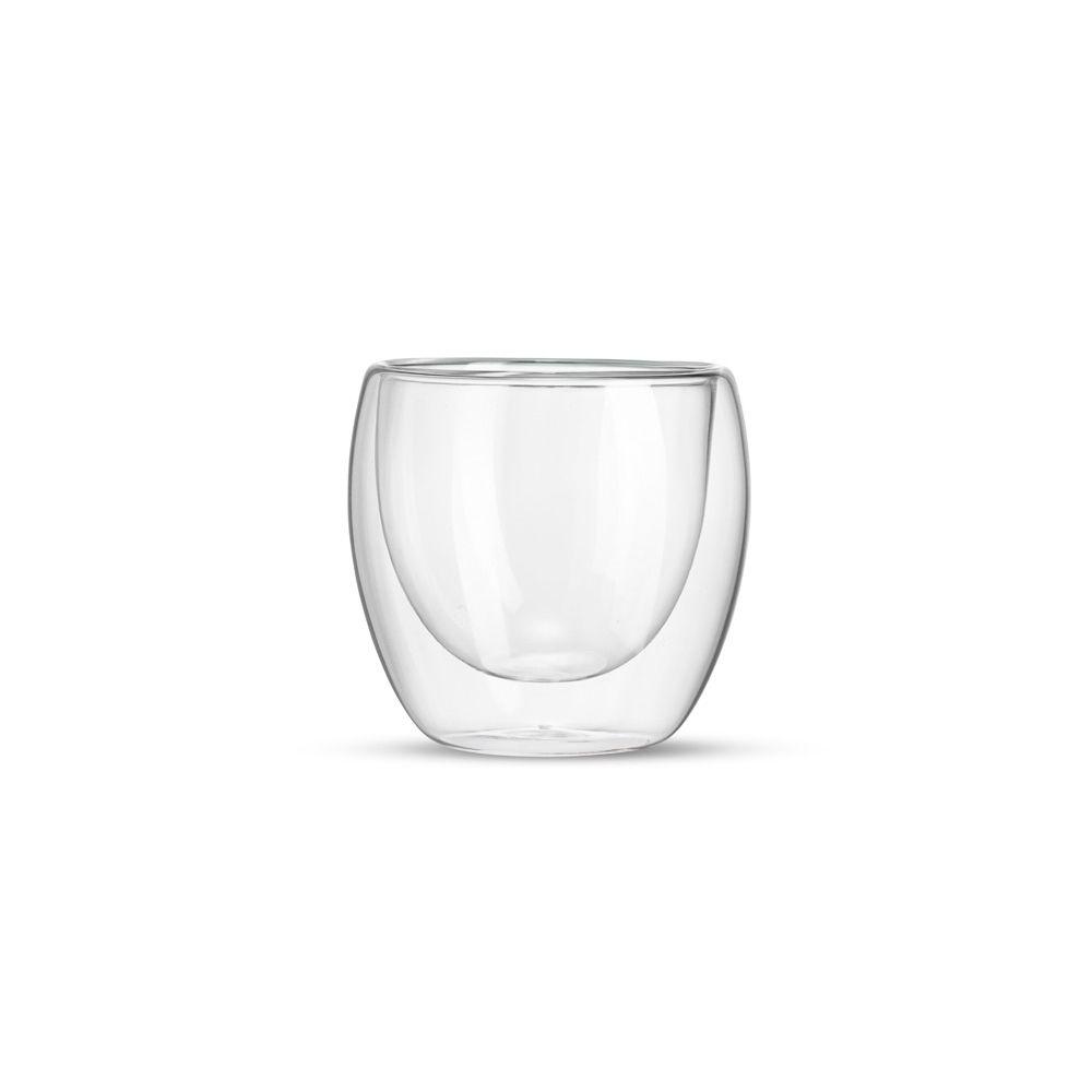 Copo de vidro parede dupla 160 ml na cor Transparente, personalizado com a logo da empresa