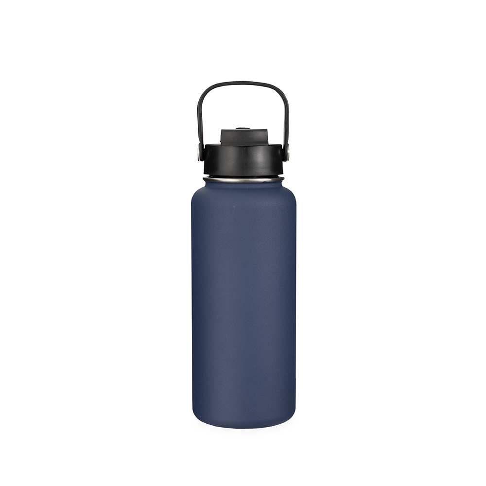 Garrafa térmica inox 950 ml com alça em arco na tampa na cor Preto, personalizada com a logo da empresa