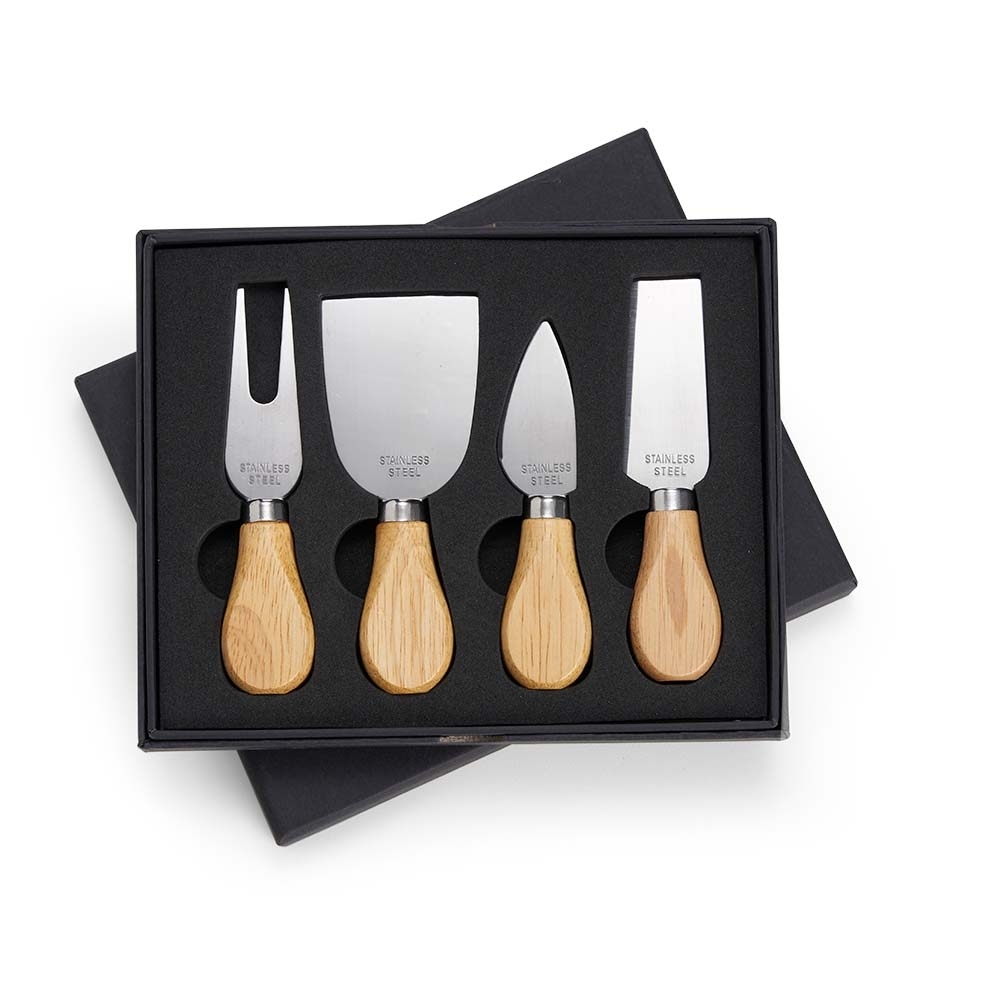 Kit queijo 4 peças na cor Preto / Inox, personalizado com a logo da empresa