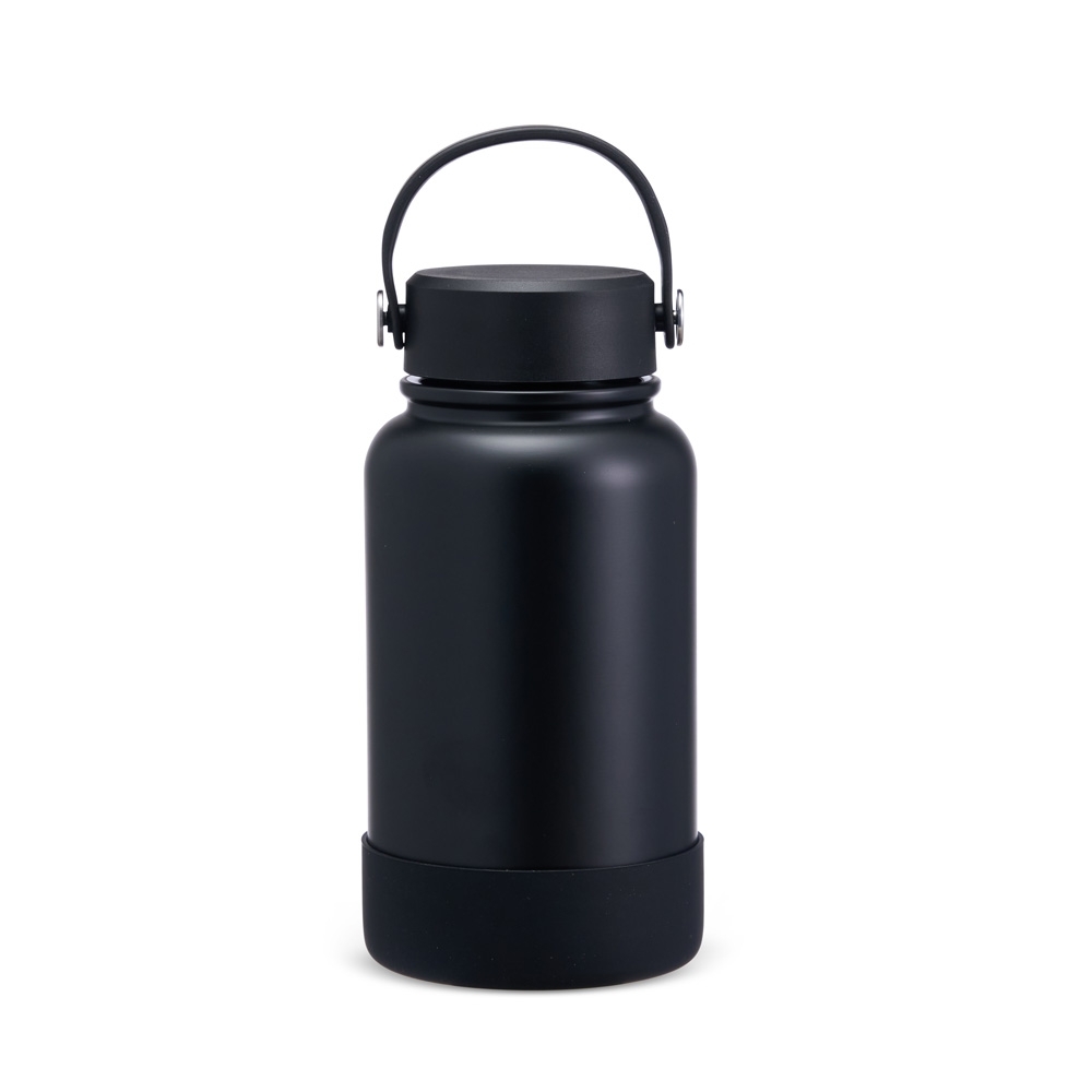Garrafa térmica 700 ml com alça na cor Preto, personalizada com a logo da empresa