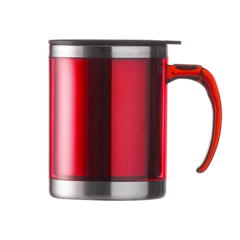 Caneca acrílica 400 ml com tampa personalizada com a logo da empresa, na cor vermelho / inox