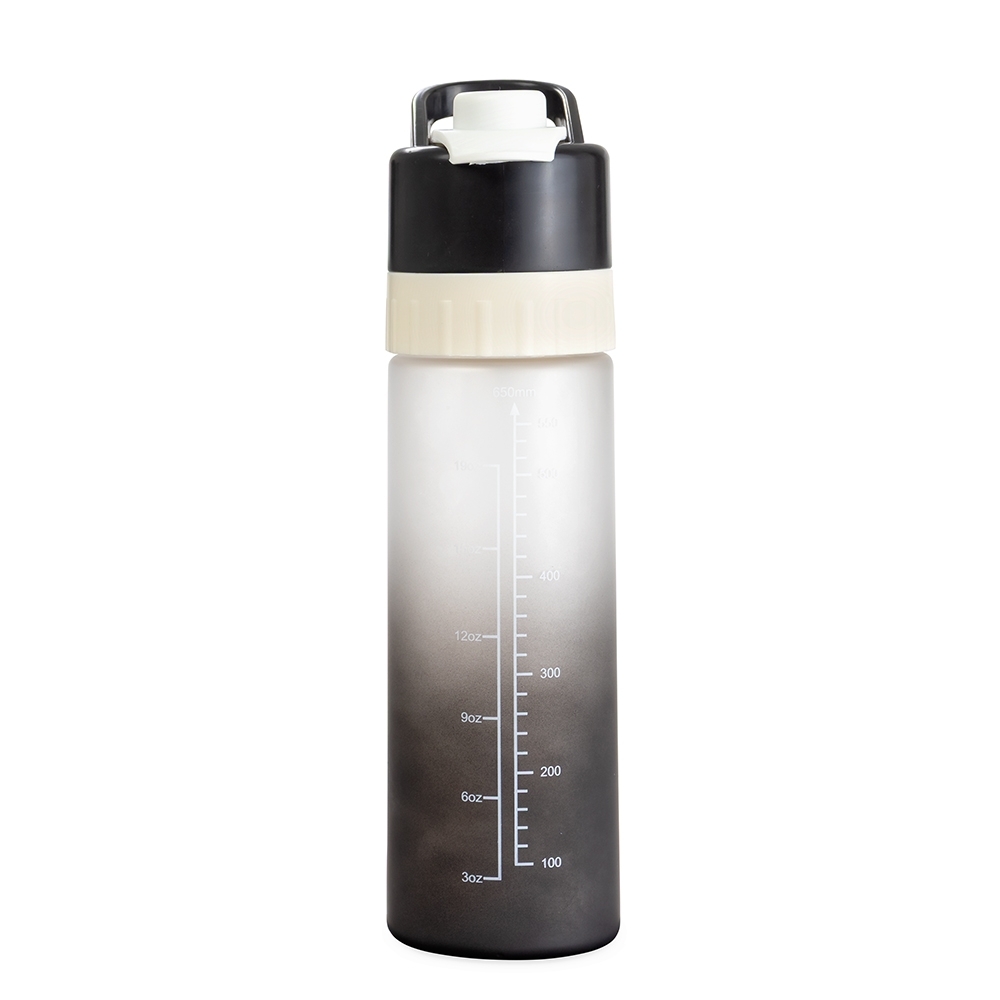Squeeze borrifador plástico 650 ml com marcação de volume e alça na cor Preto, personalizado com a logo da empresa