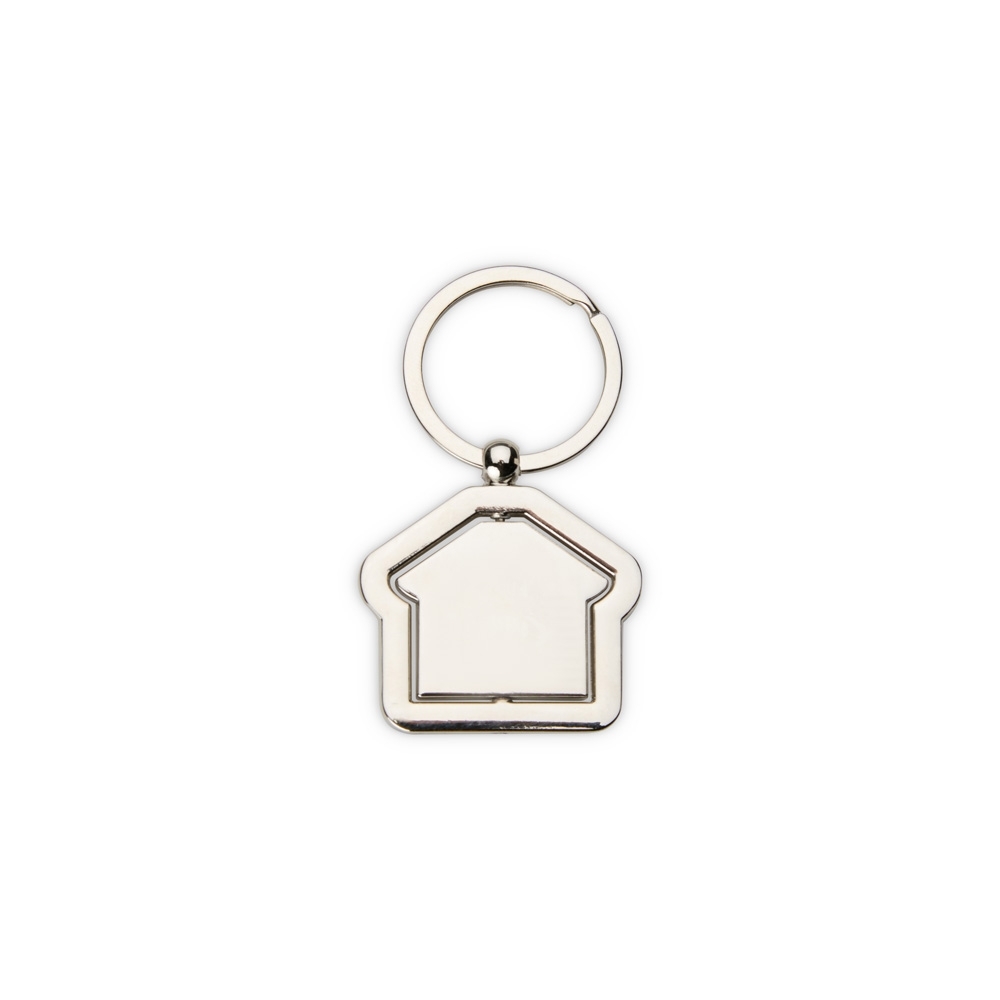 Chaveiro de metal giratório em formato de casa personalizado com a logo da empresa