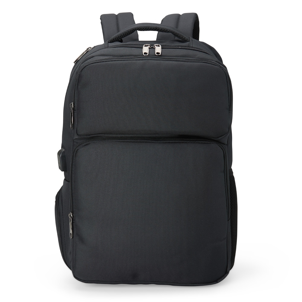 Mochila de nylon 28 litros impermeável para notebook na cor Preto, personalizada com a logo da empresa