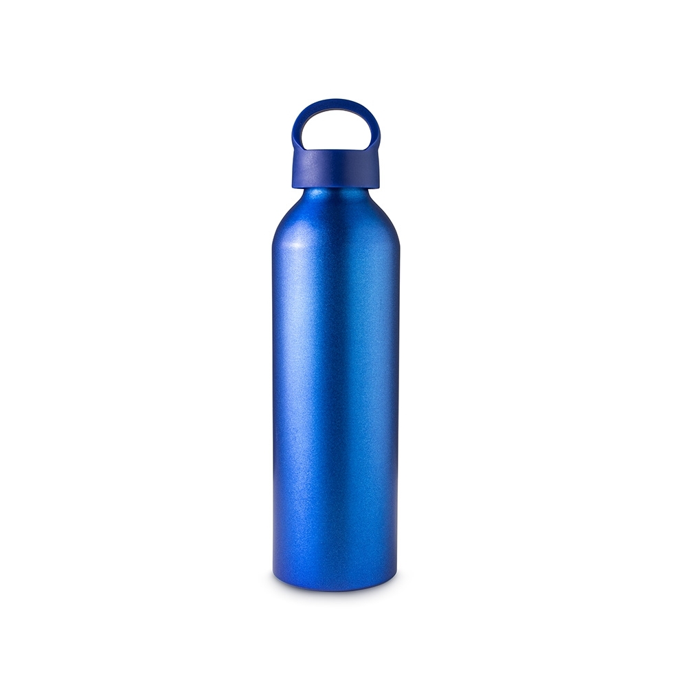 Garrafa de alumínio 630 ml personalizada com a logo da empresa, na cor azul