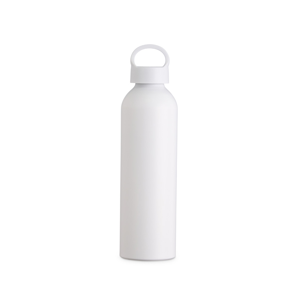 Garrafa de alumínio 630 ml personalizada com a logo da empresa, na cor branco