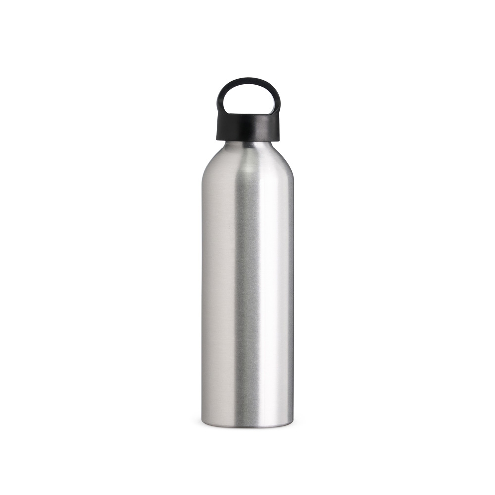 Garrafa de alumínio 630 ml personalizada com a logo da empresa, na cor prata