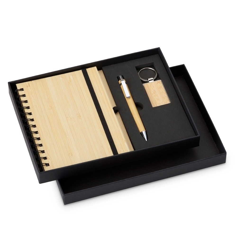 Kit executivo ecológico 3 peças na cor Bambu, personalizado com a logo da empresa
