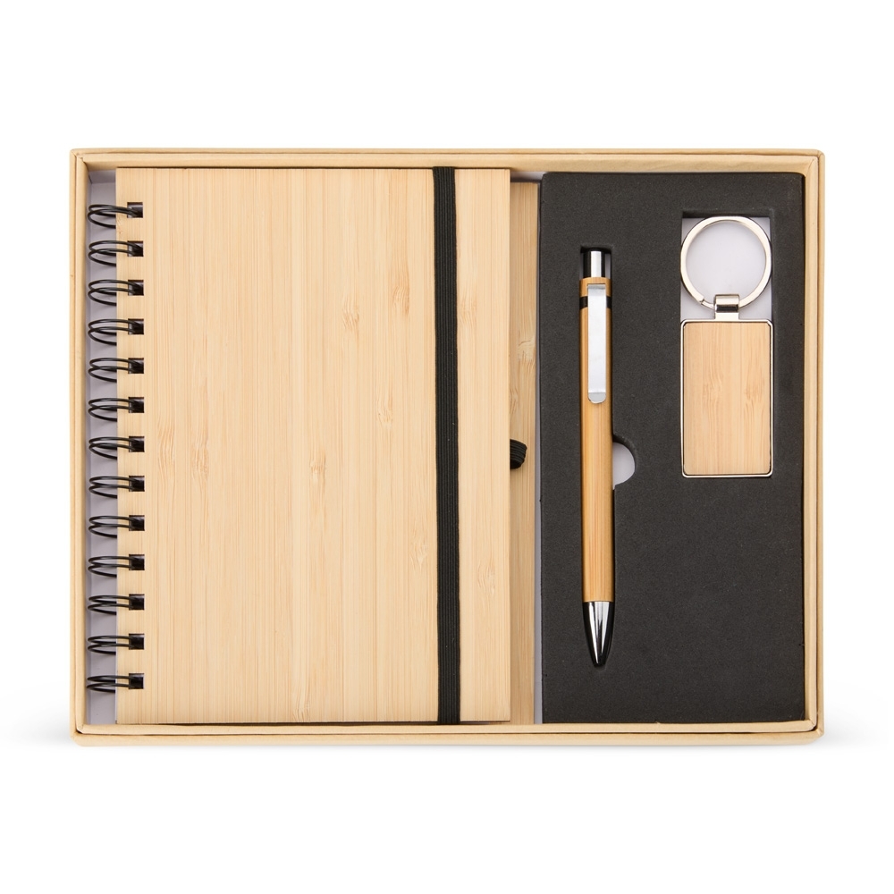 Kit executivo ecológico 3 peças na cor Bambu, personalizado com a logo da empresa