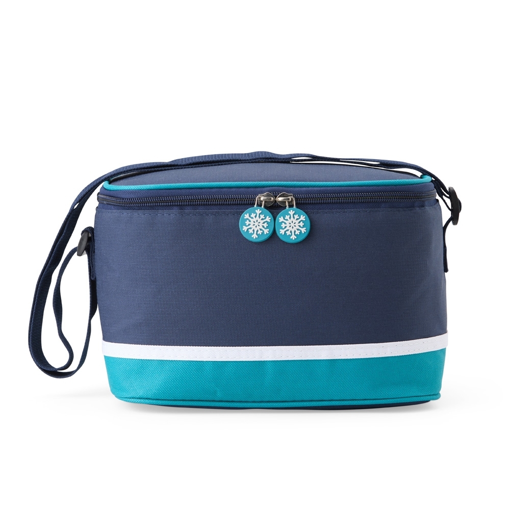 Bolsa térmica 7 litros de nylon com alça transversal na cor Azul, personalizada com a logo da empresa