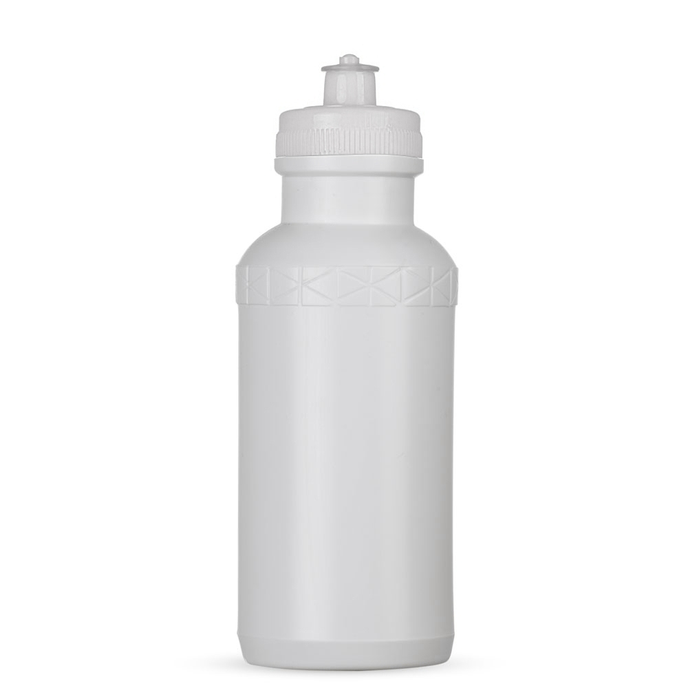 Squeeze plástico 500 ml bico de silicone sem BPA personalizado com a logo da empresa, na cor branco