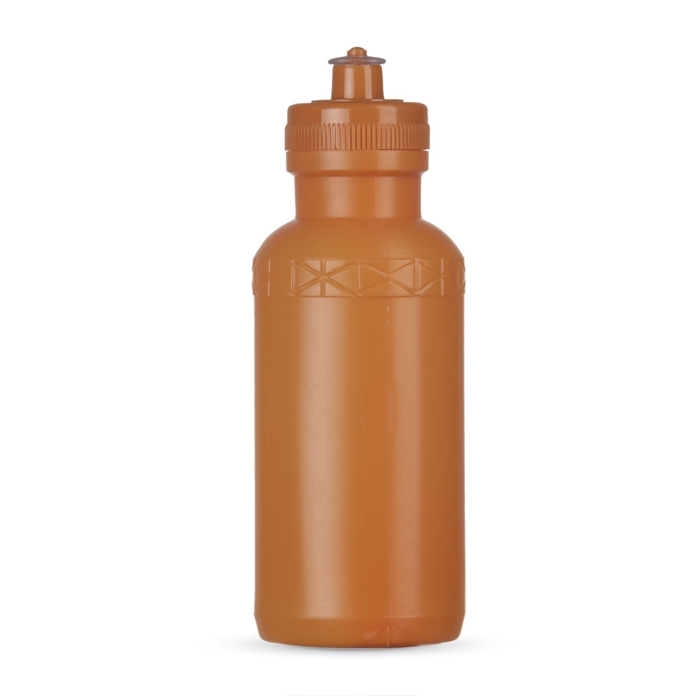 Squeeze plástico 500 ml bico de silicone sem BPA personalizado com a logo da empresa, na cor laranja