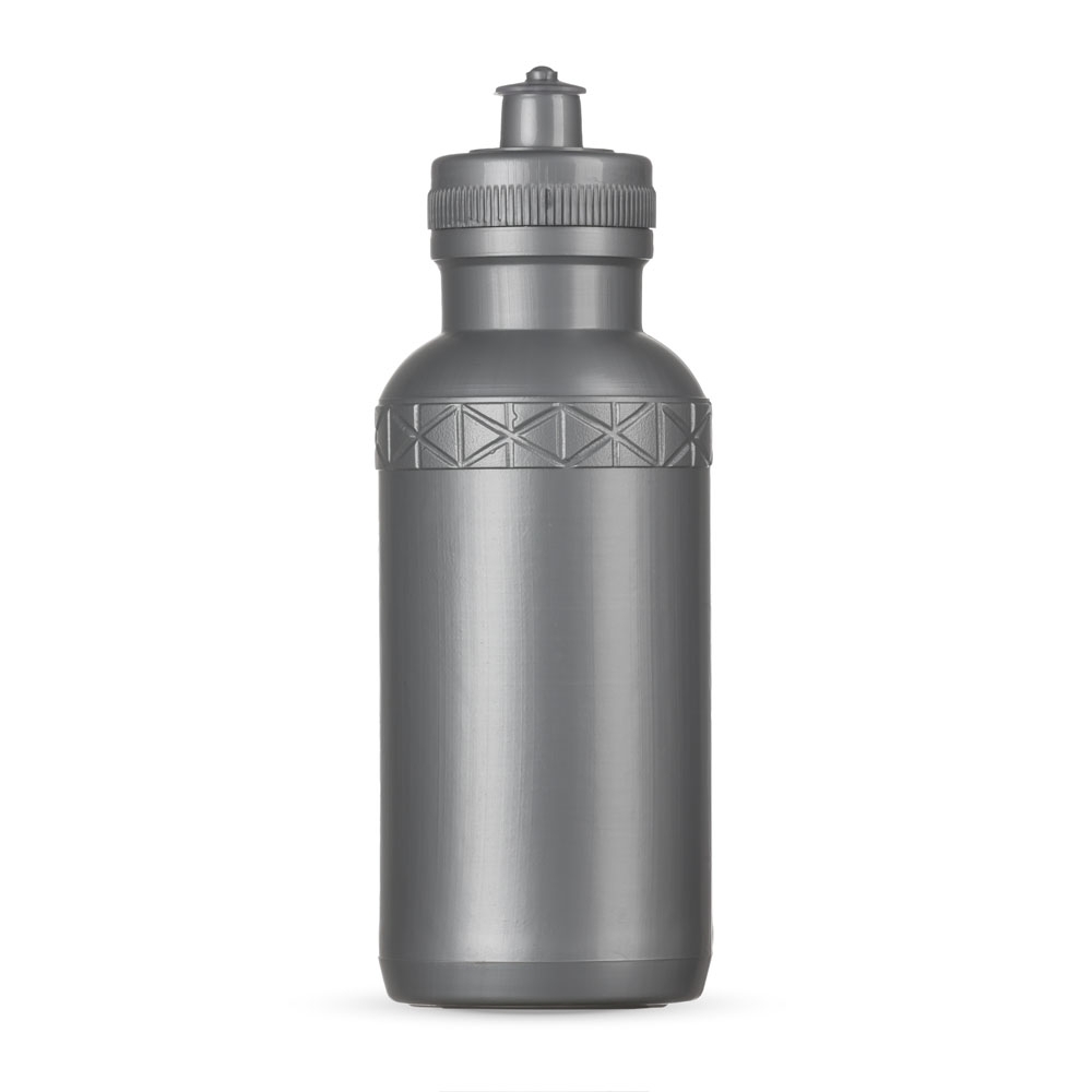 Squeeze plástico 500 ml bico de silicone sem BPA personalizado com a logo da empresa, na cor prata