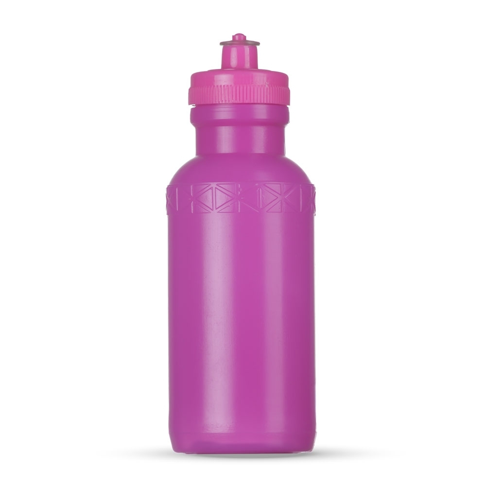 Squeeze plástico 500 ml bico de silicone sem BPA personalizado com a logo da empresa, na cor rosa