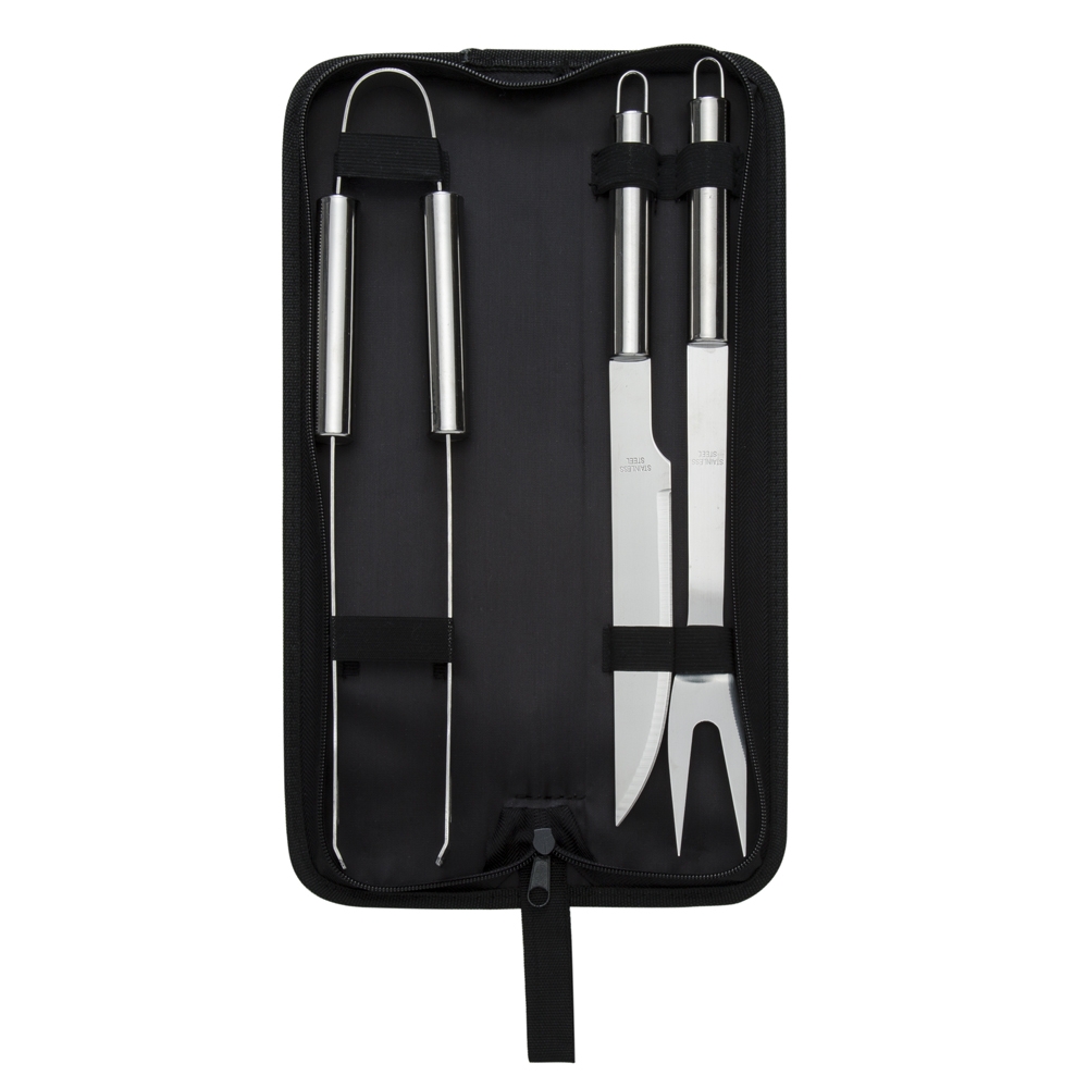 Kit churrasco 3 peças na cor Preto / Inox, personalizado com a logo da empresa