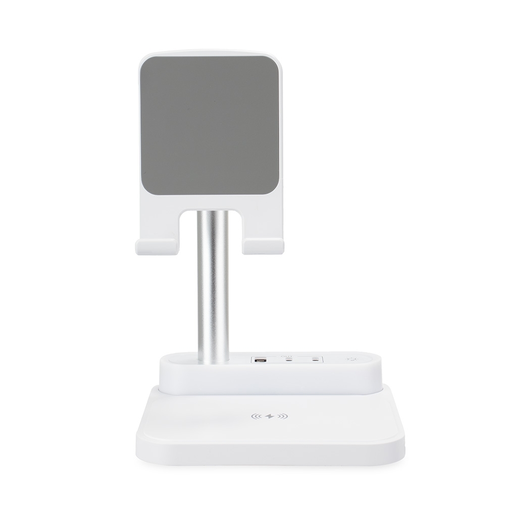 Base de carregamento de plástico com suporte celular e luminária personalizada com a logo da empresa