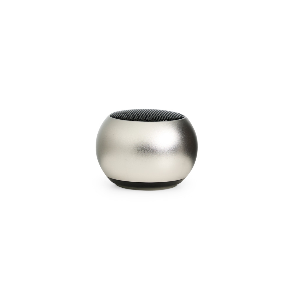 Caixa de som Bluetooth TWS de inox com cordão na cor Prata, personalizada com a logo da empresa