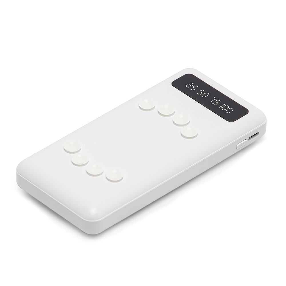 Power bank 10.000 mAh com 2 lanternas, multissaídas e ventosas personalizado com a logo da empresa, na cor branco